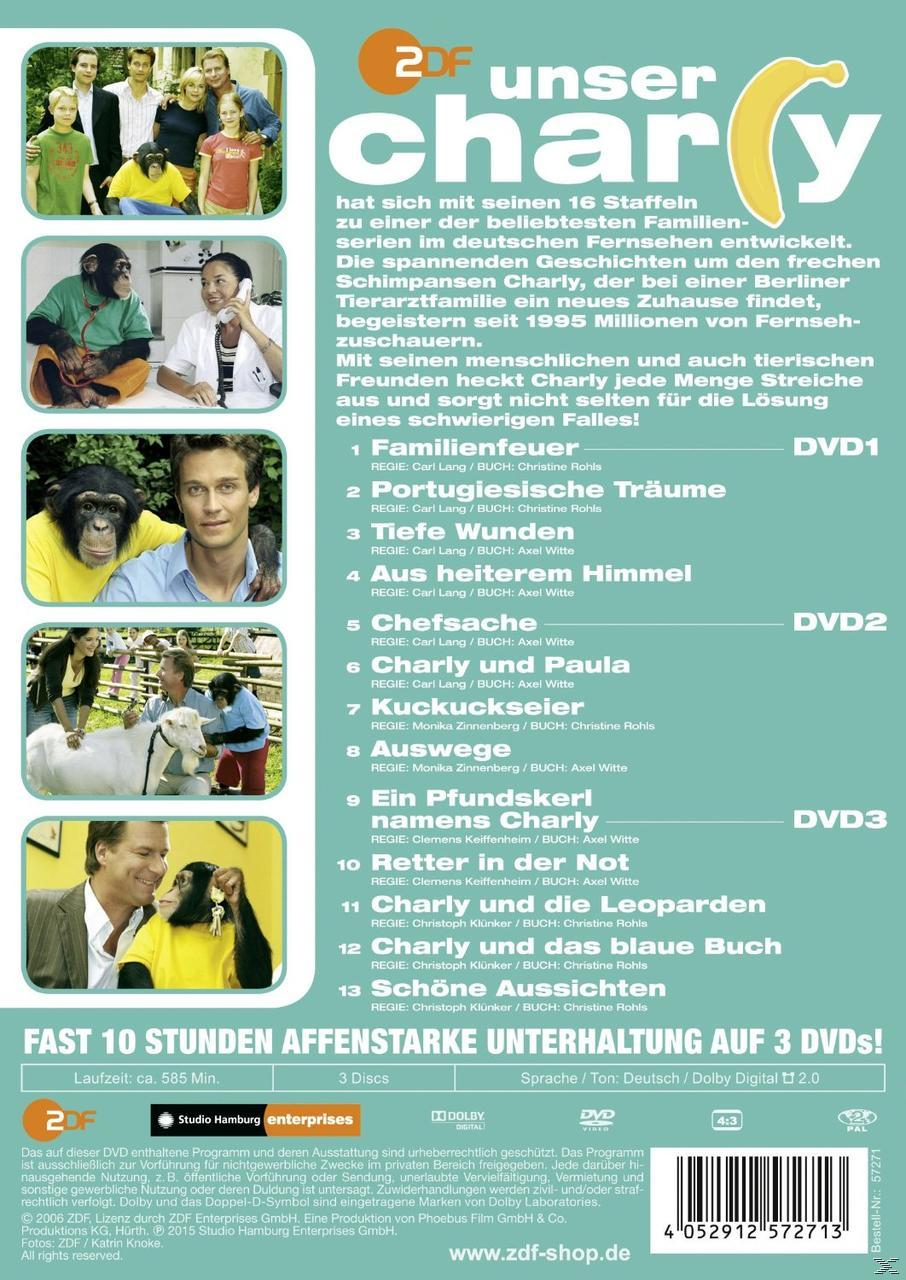 DVD-Hülle mit Bildern einer Familie und Schimpansen, mit deutschem Text, der die Show bewirbt.