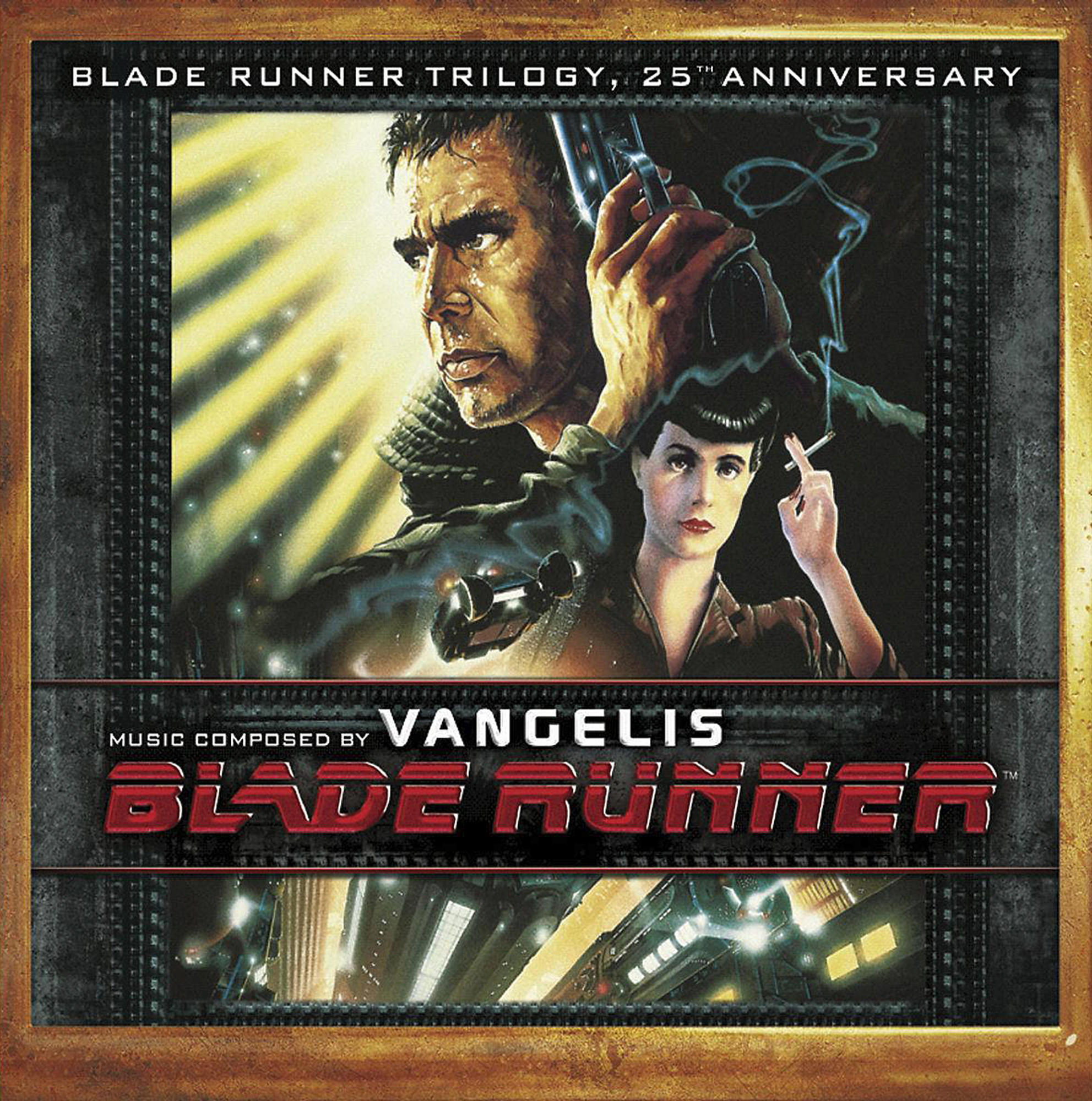 Blade Runner Trilogie DVD-Cover. Zeigt Harrison Ford und eine Frau. Text: Blade Runner Trilogie, 25. Jahrestag.