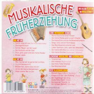 Rückseite des CD-Covers. Illustration von Musikinstrumenten. Text auf Deutsch. Kinderalbum über musikalische Erziehung.