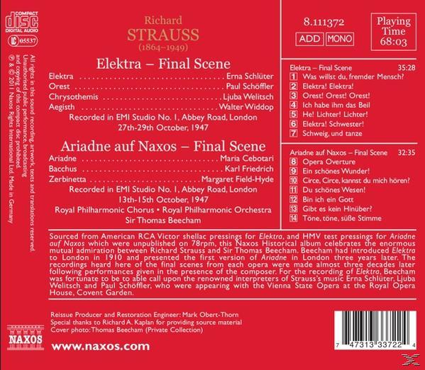 CD-Cover mit rotem Hintergrund. Enthält Albumdetails von Richard Strauss' Elektra und Ariadne auf Naxos.