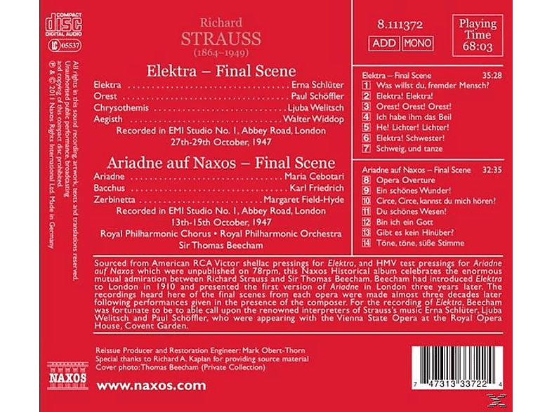 Beecham, Cebotari, Schlueter, Beecham/Schlüter/Cebotari/+ - Elektra/Ariadne Schlussszenen (CD)