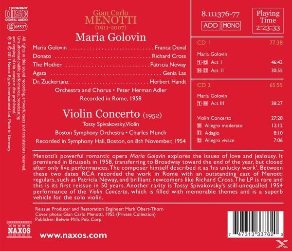 Album-Rückseite. Titelliste, Credits und Text über das Album. Barcode unten. Das Album ist Maria Golovin.