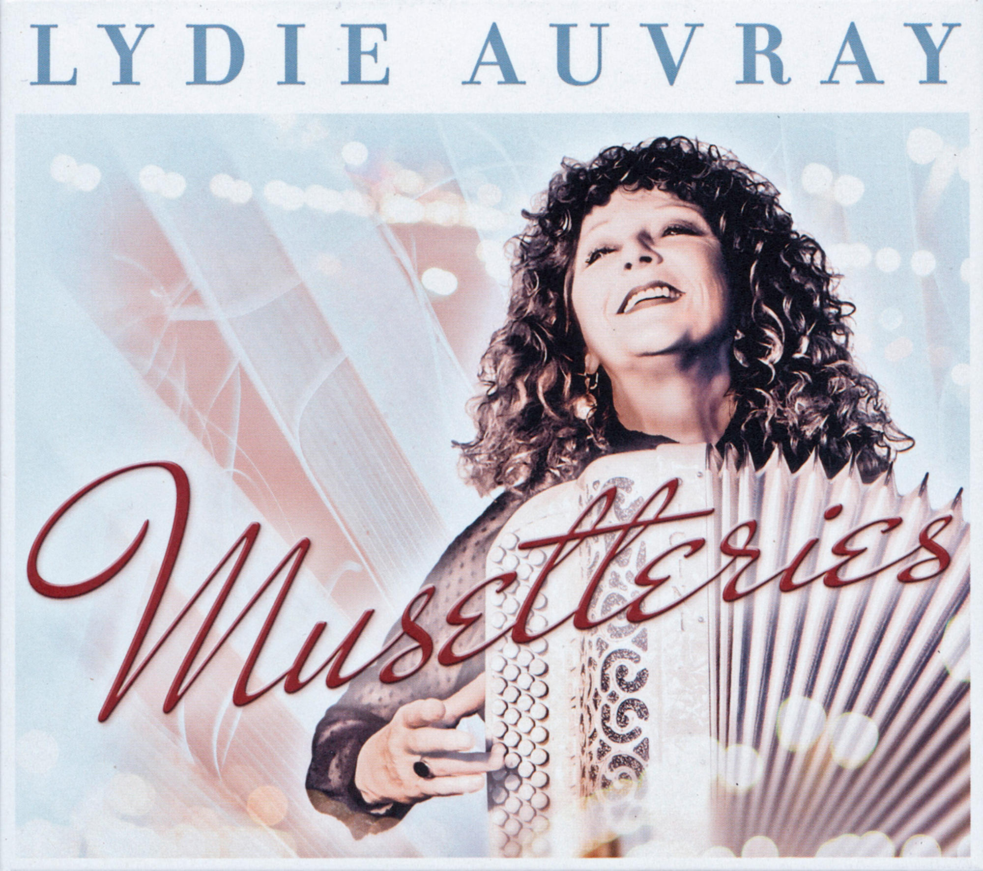 Albumcover mit einer Frau, die Akkordeon spielt, und dem Titel 'Musetteries'.