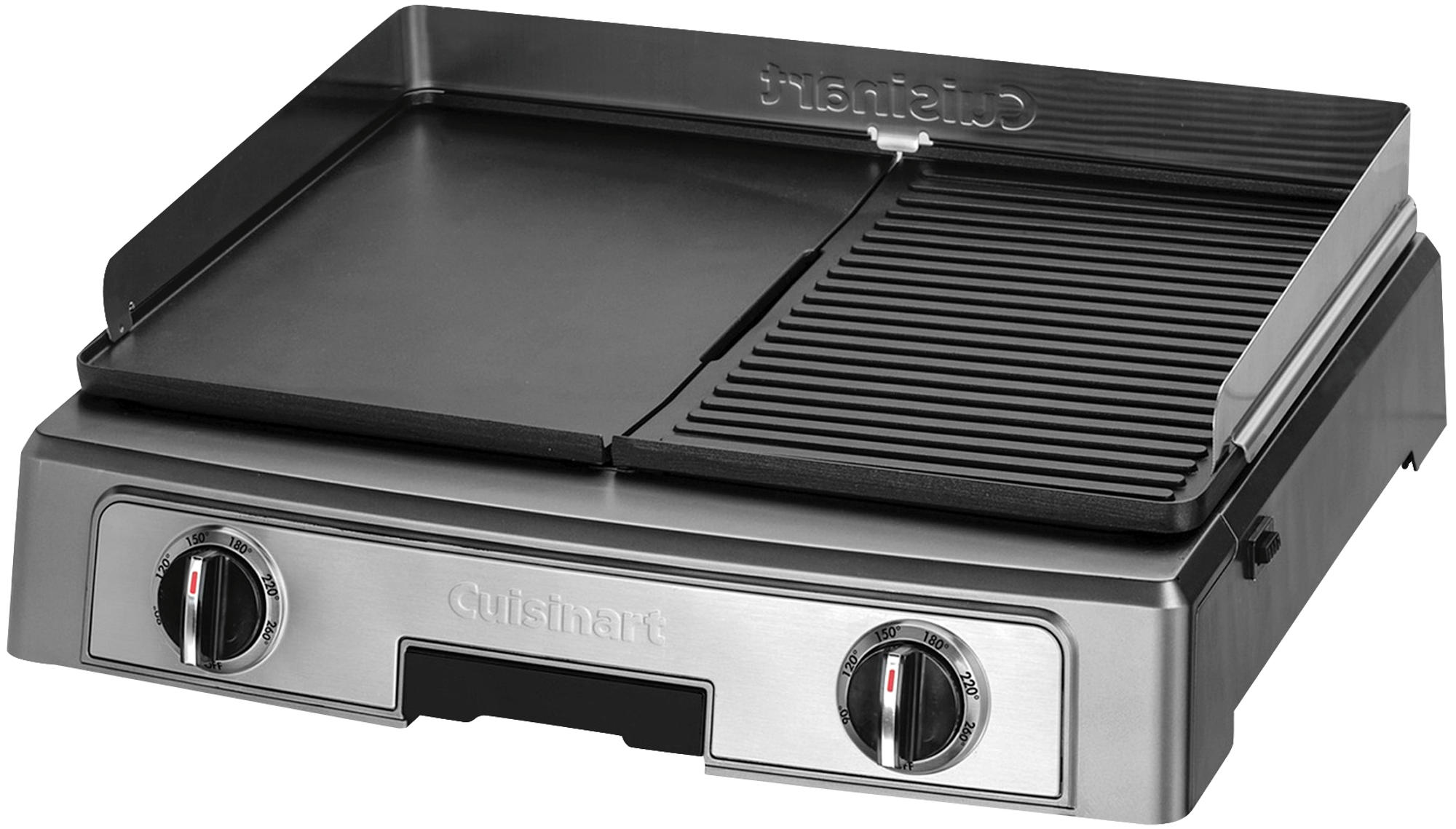 Une plaque de cuisson électrique avec deux boutons de contrôle de température et la marque 'Cuisinart'.