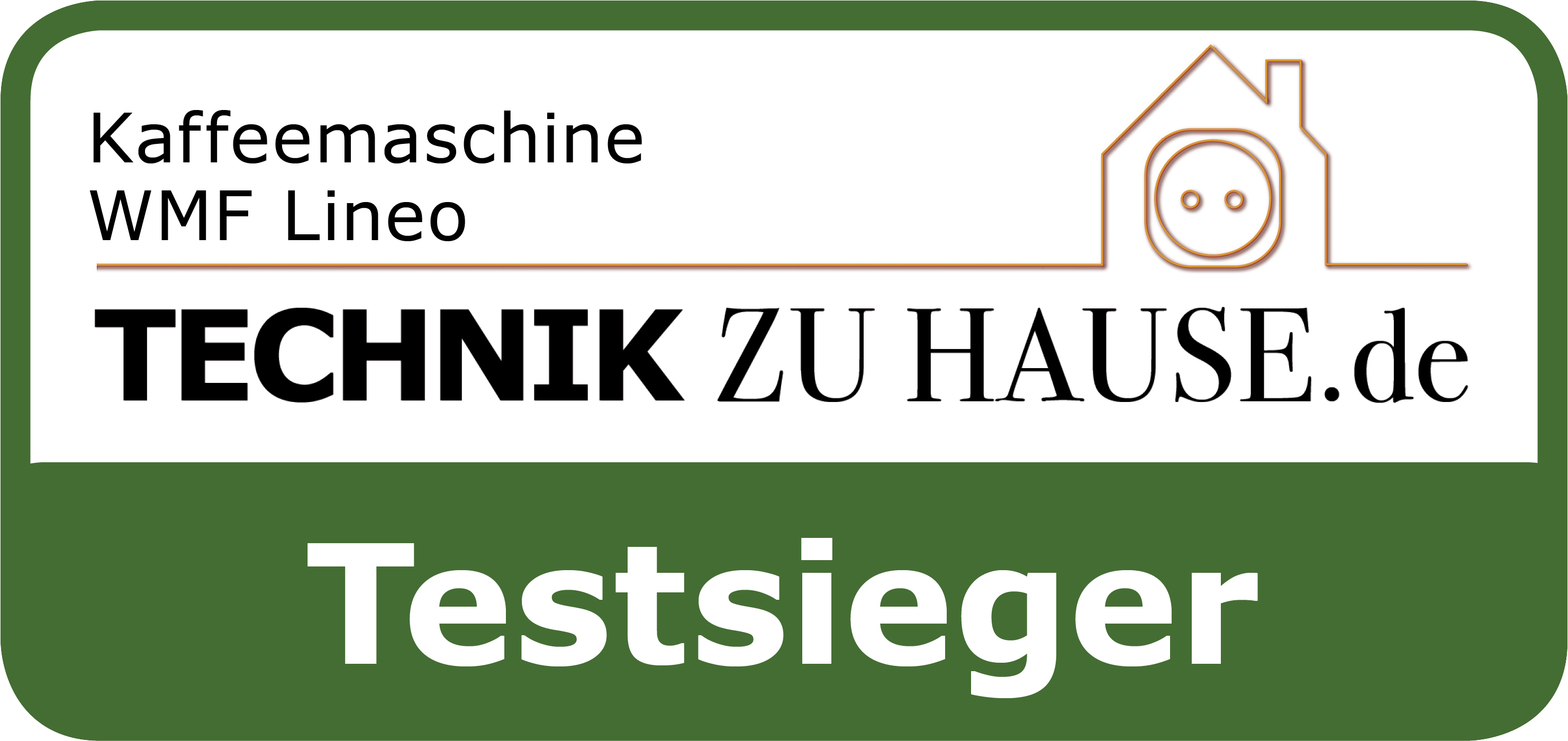 Grünes und weißes Etikett mit einem Haussymbol und dem Text „Testsieger“.