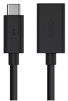 Câble adaptateur USB-C vers USB noir, avec connecteur USB-C et port USB.