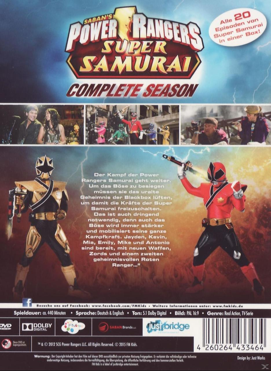 DVD-Cover für Power Rangers Super Samurai. Enthält Bilder der Show, Logo und Text. Bunt.