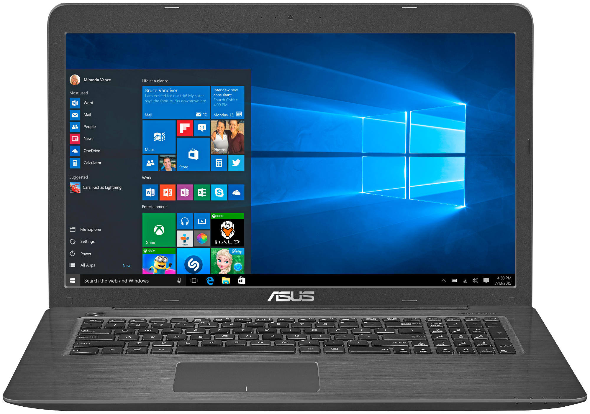ASUS R753UJ-TY060T (90NB0A21-M00720) Notebook, 17,3 Zoll, Intel® Core™ i5-6200U Prozessor
(3M Cache, bis zu 2.80 GHz), 4 GB, 1000 GB HDD