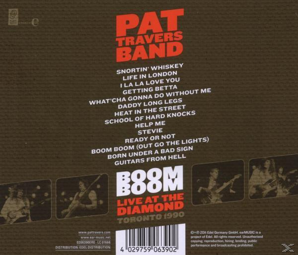 CD-Cover mit Songtiteln, Künstler ist Pat Travers Band. Brauner Hintergrund und ein paar Fotos von Bandmitgliedern.