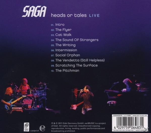 SAGA heads or tales LIVE CD-Rückseite mit Bandbild und Titelliste.