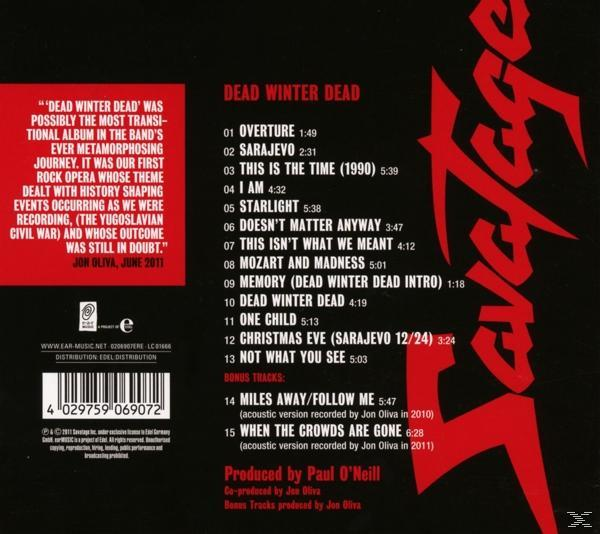 Albumcover. Rotes Logo mit weißem Text, eine Liste der Songs und Credits. Die Band ist Savatage.