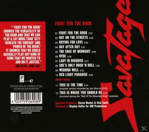 CD-borító szöveggel. A szöveg: Fight for the Rock. Számlista és a zenekar neve.