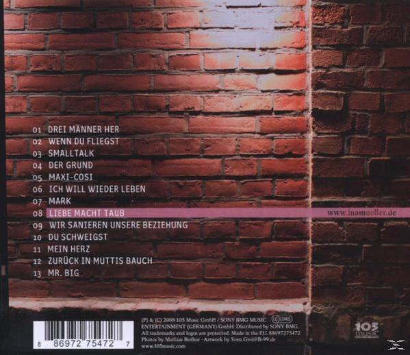 CD-Cover mit Backsteinmauer-Hintergrund und Titelliste. Für ein Musikalbum.