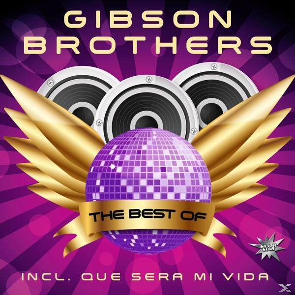 Albumcover mit goldenen Flügeln, einer lila Discokugel und dem Text "GIBSON BROTHERS".