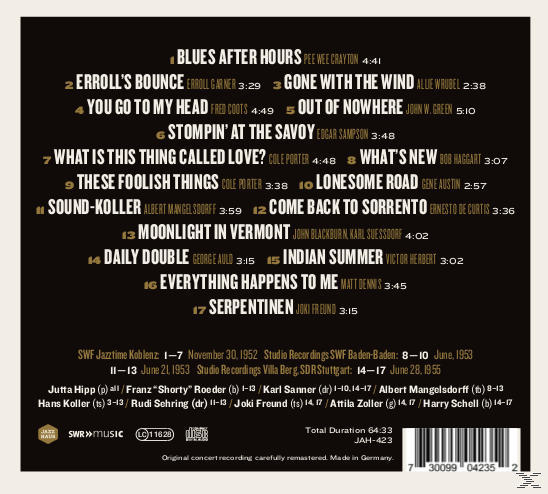 Albumcover mit schwarzem Hintergrund. Songtitel und Interpreten sind in Weiß gelistet.