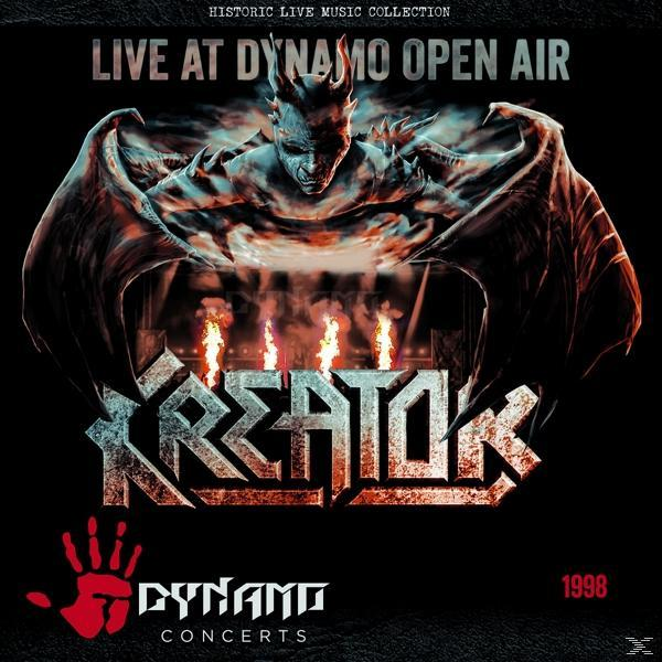 Kreator Live at Dynamo Open Air albumhoes. Een demon en vuur op de achtergrond.