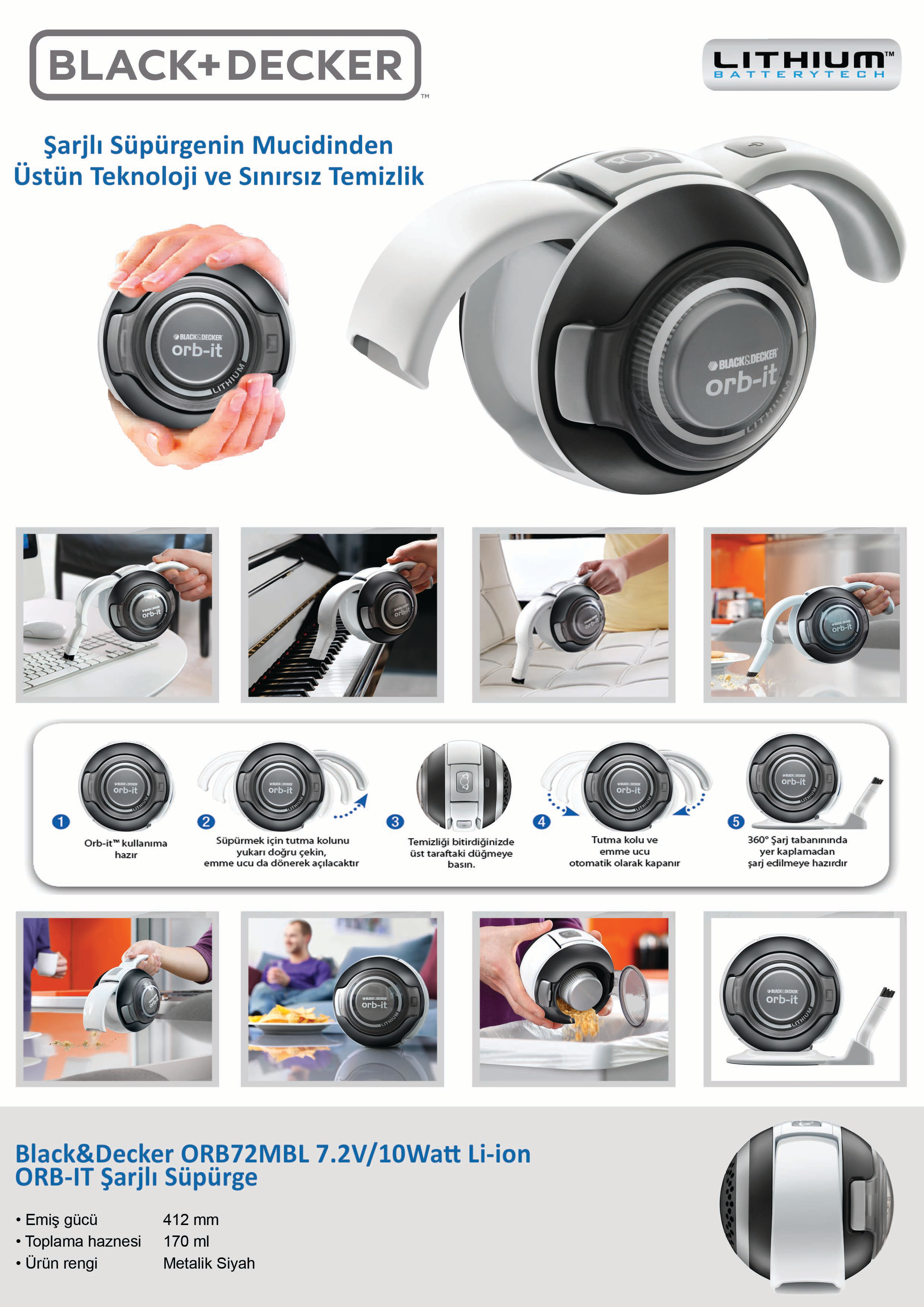 BLACK & DECKER ORB72MBL 7.2V/10W Li-ion ORB-IT Şarjlı Süpürge