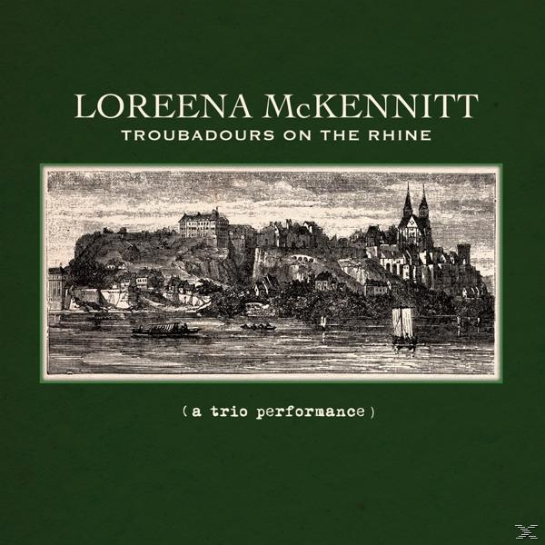 CD-Cover mit Landschaft und Text. Loreena McKennitt, Troubadours on the Rhine.