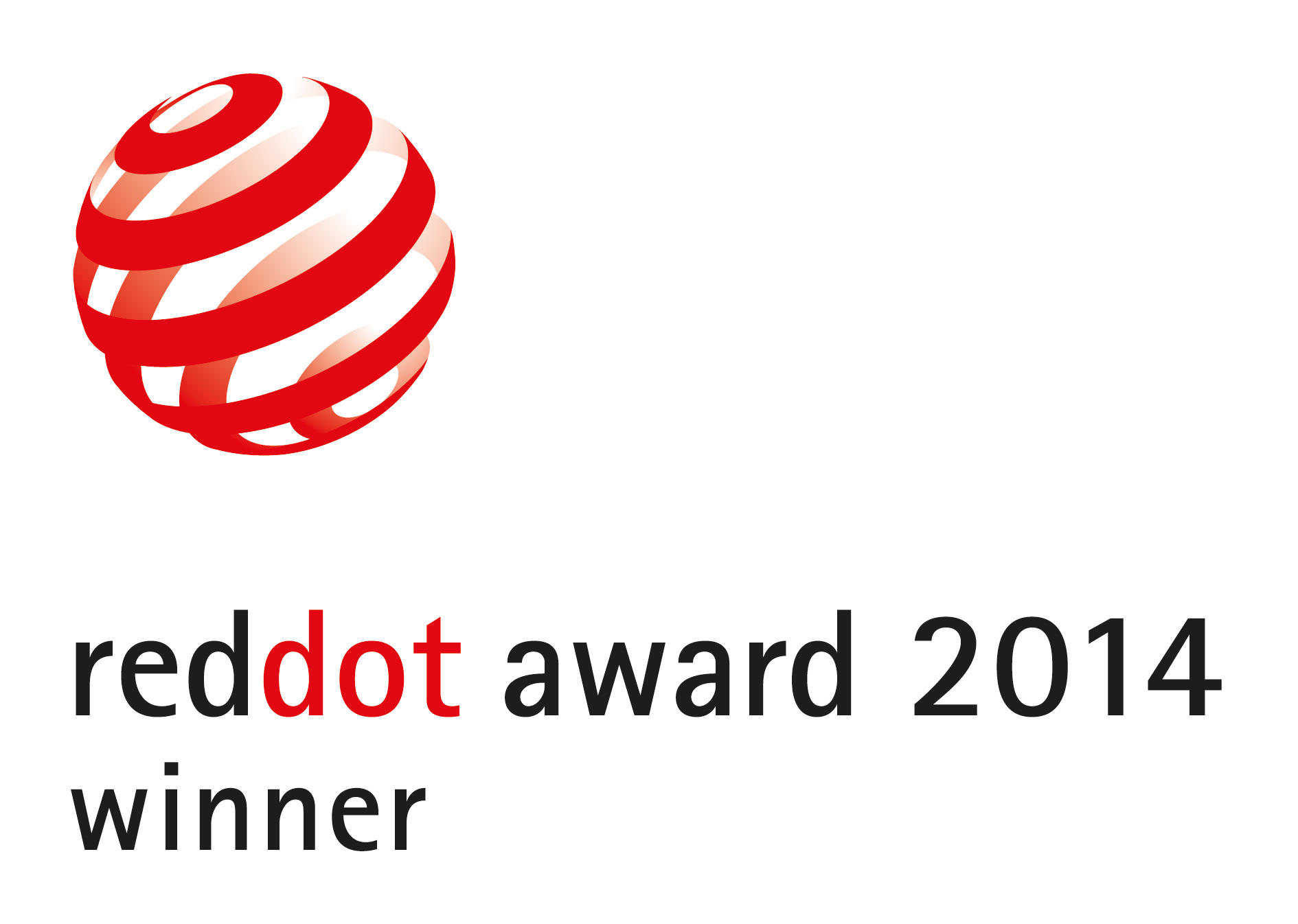 Red Dot Award 2014 Gewinner-Logo mit roter Kugel.
