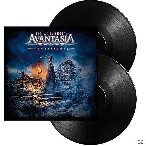 Albumcover und zwei schwarze Vinylplatten. Das Cover zeigt eine Figur in einer dunklen Fantasy-Umgebung.