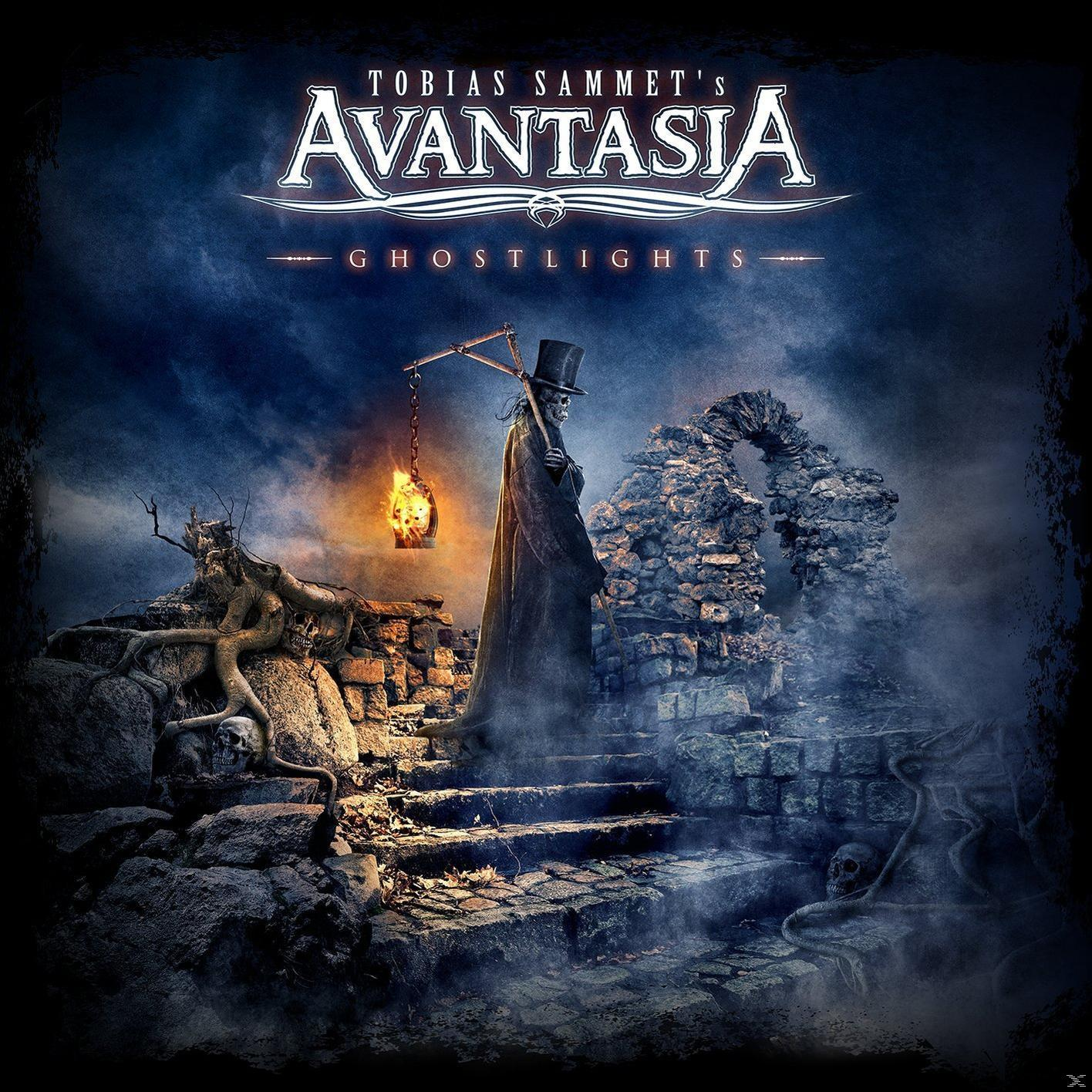 Avantasia Albumcover, dunkle Fantasieszene, Figur mit Laterne, Steintreppen.