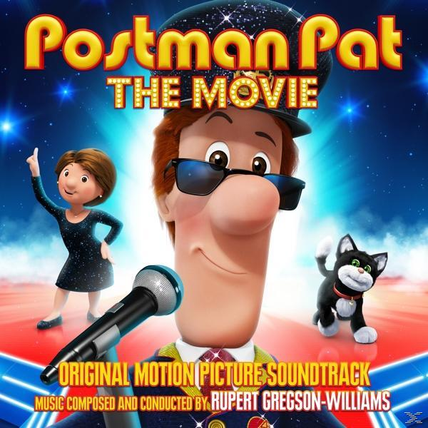 Postás Pat filmzene borítója. Animált karakterek és szöveg kék, csillagos háttéren.