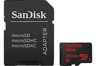 SANDISK SanDisk Ultra microSD UHS-I - scheda di memoria - 200 GB - grigio / rosso - Scheda di memoria  (200 GB, 90 MB/s, Nero)