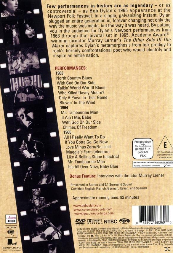 DVD borító: fekete-fehér Bob Dylan képek, angol nyelvű szöveg.