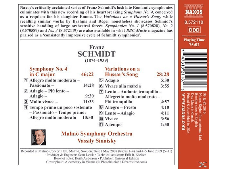 Thumbnail - SINAISKY,VASSILY & SO,MALMÖ, Sinaisky/Malmö SO - Sinfonie 4/Variationen (CD)