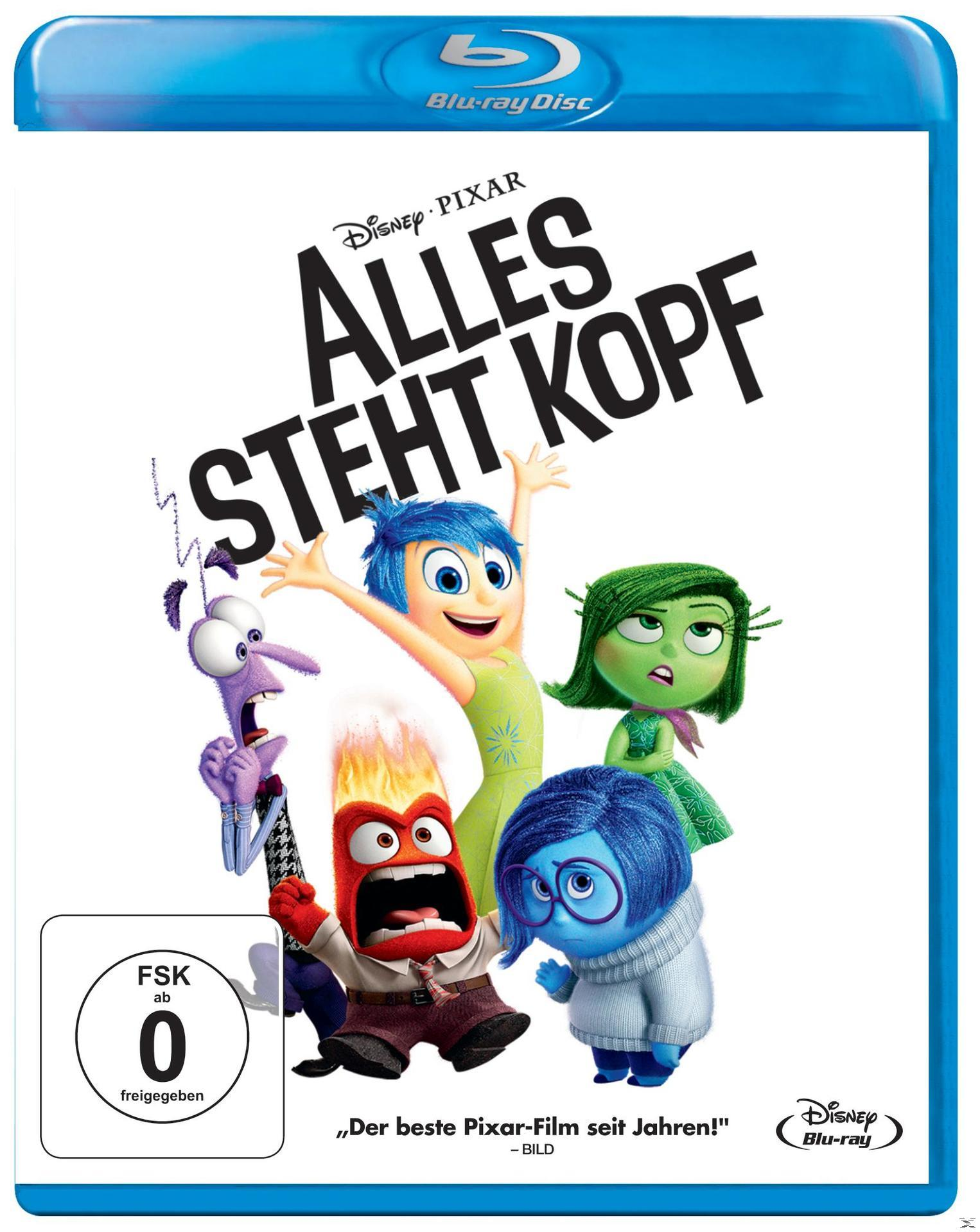 Blu-ray-Cover mit animierten Figuren. Titel: Alles steht Kopf. Figuren: Freude, Traurigkeit, Wut, Angst, Ekel.