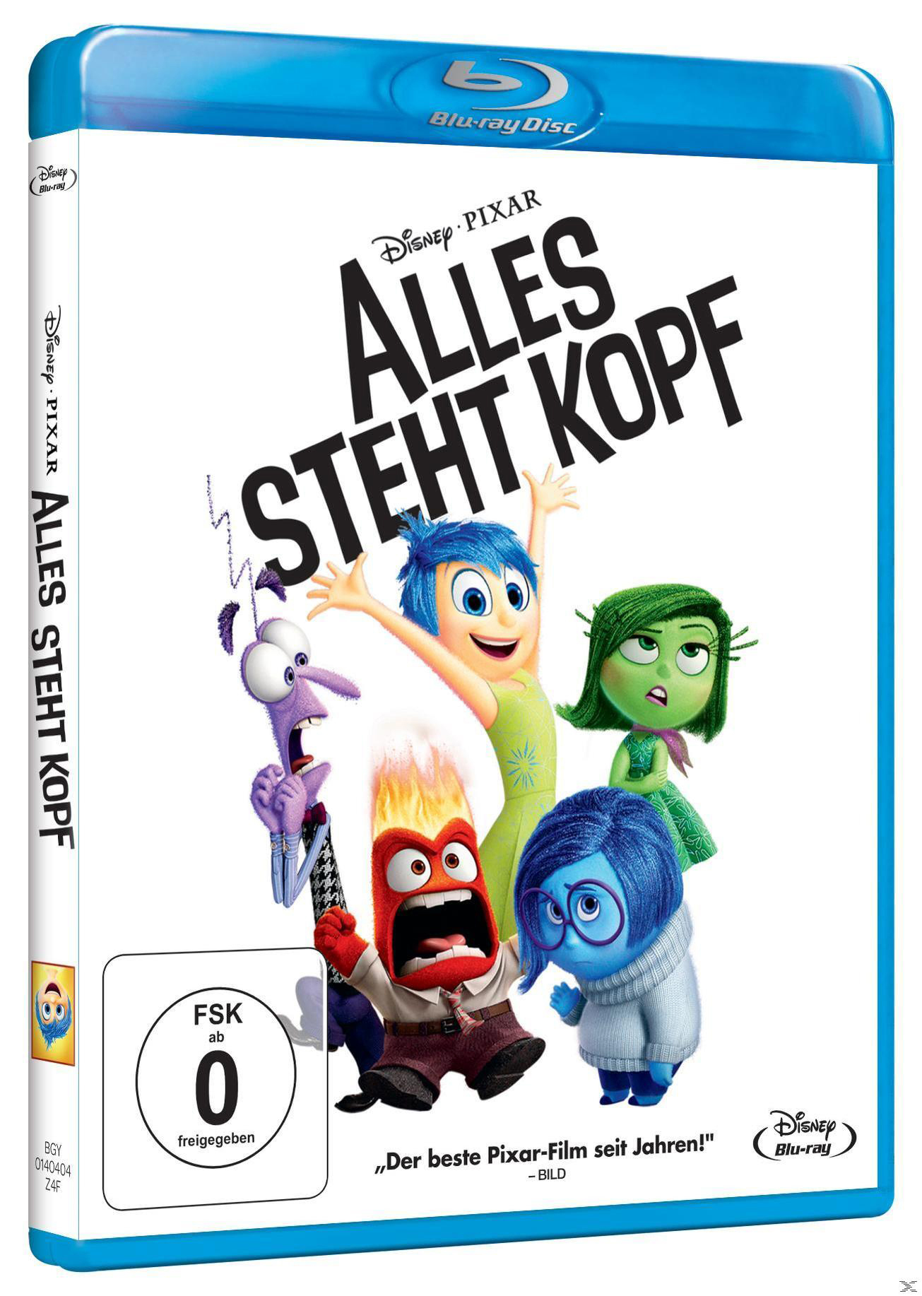 Blu-ray-Cover: Zeichentrickfiguren aus Alles steht Kopf, mit deutschem Titel und Altersfreigabe.