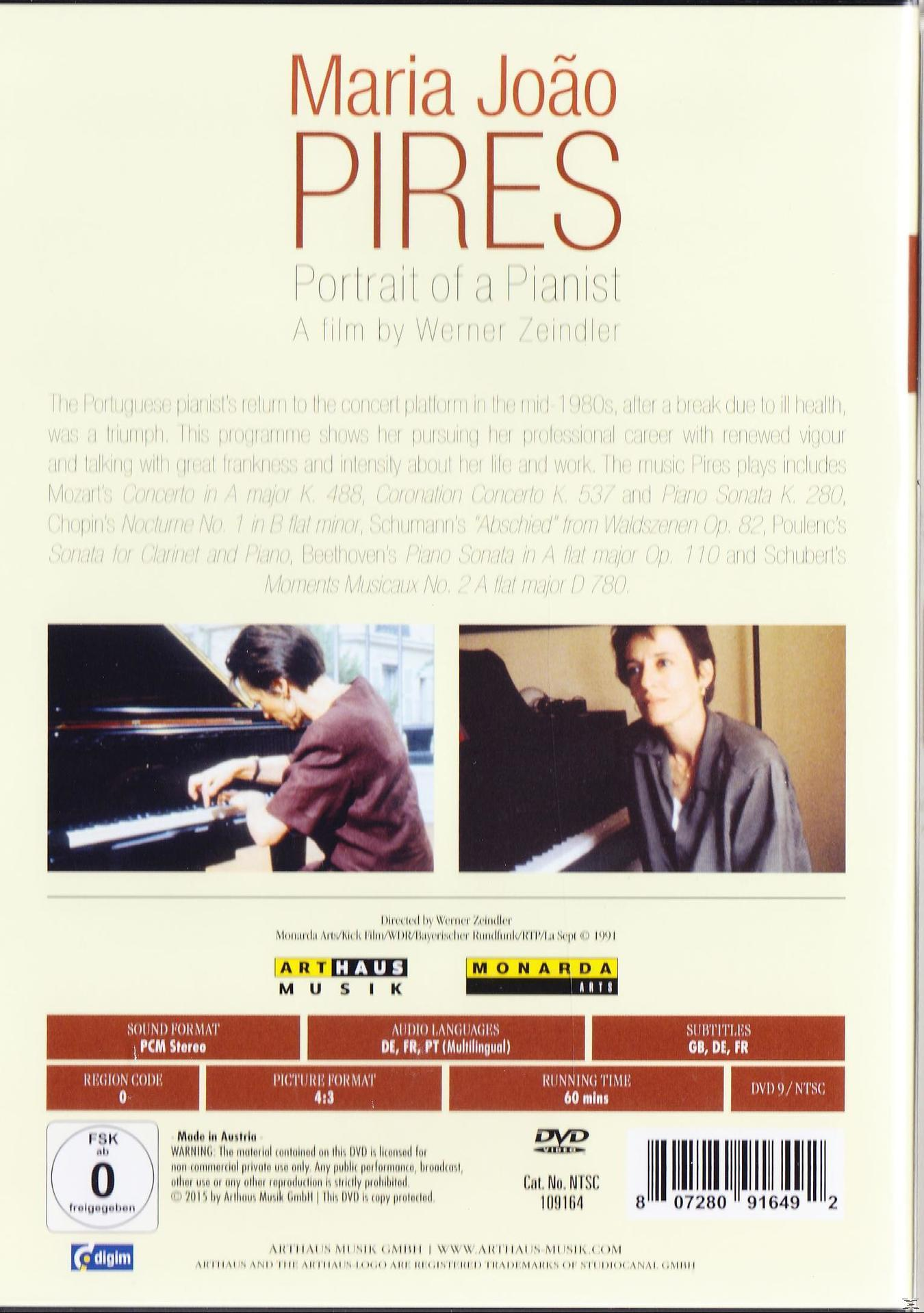Rückseite der Maria João Pires DVD. Text und Bilder einer Pianistin, Filmcredits und schwarzer Hintergrund.