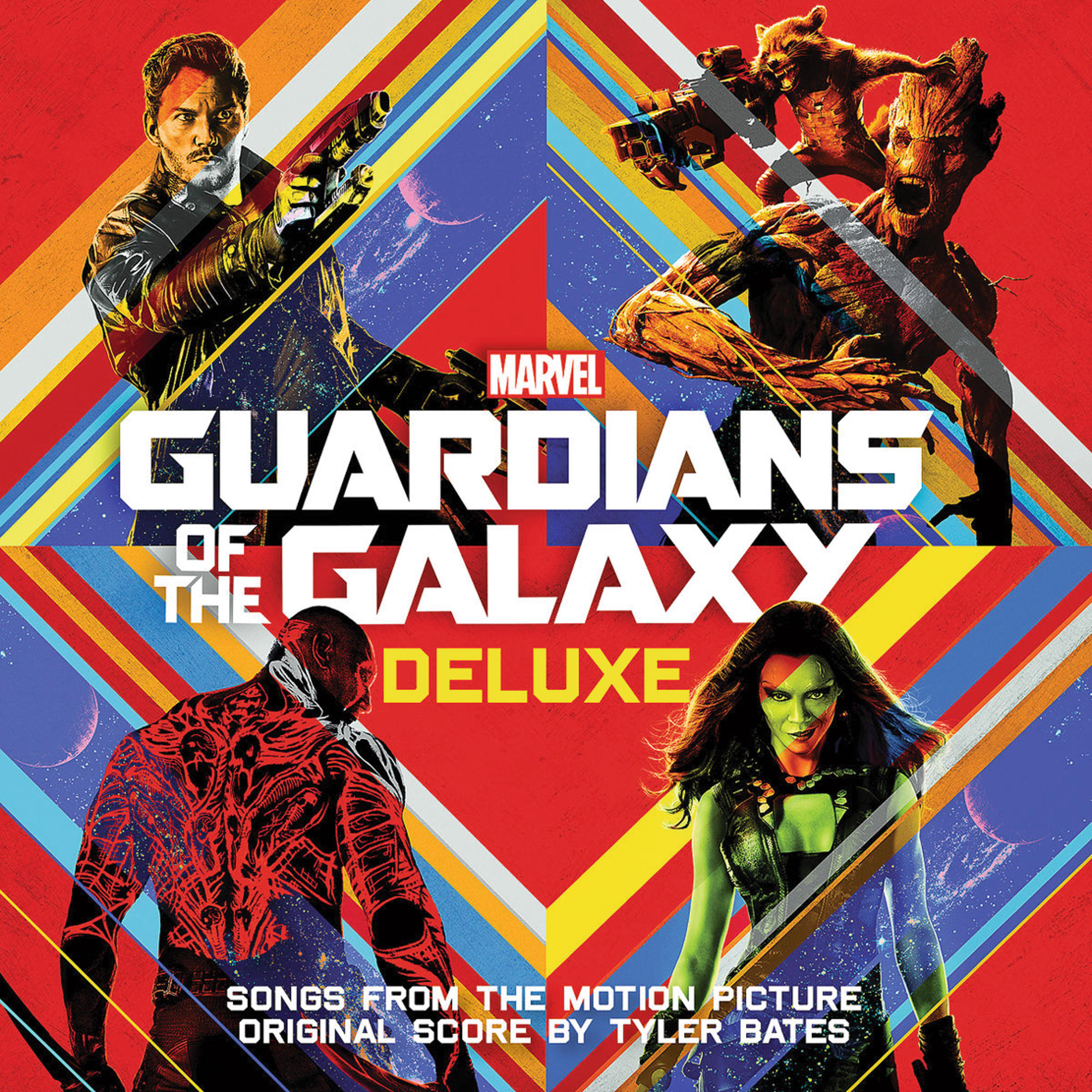 Filmplakat mit Marvels Guardians of the Galaxy-Figuren und Titel.