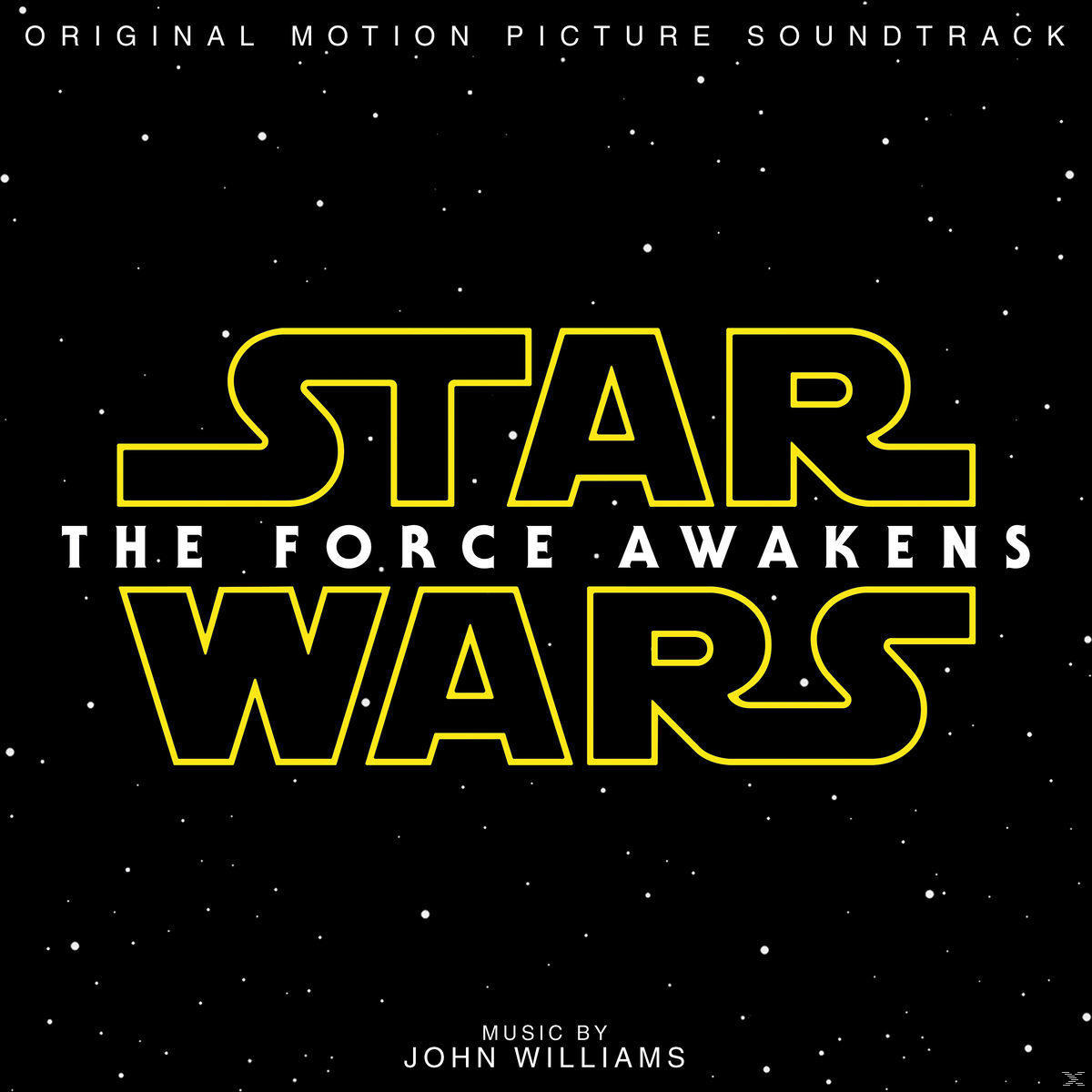 Star Wars filmplakát. A cím sárgával van írva fekete háttéren, csillagokkal.
