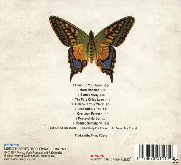 CD-Cover. Ein Schmetterling mit bunten Flügeln auf beigem Hintergrund. Songtitel und Credits sind aufgelistet. Barcode rechts.