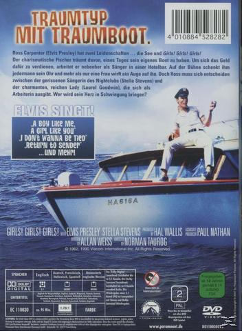 DVD-Cover mit einem Mann auf einem Boot und Text: „Girls! Girls! Girls!“.