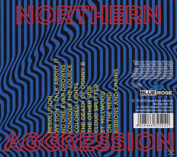 Albumcover mit blauen und schwarzen Wellenlinien, roter Text: NORTHERN AGGRESSION.