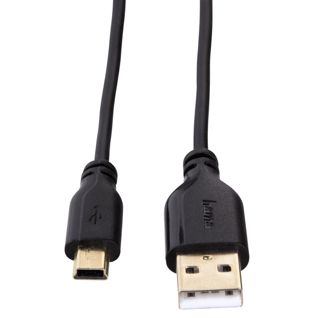 Câble USB noir avec un connecteur micro-USB et un connecteur USB-A sur fond blanc.