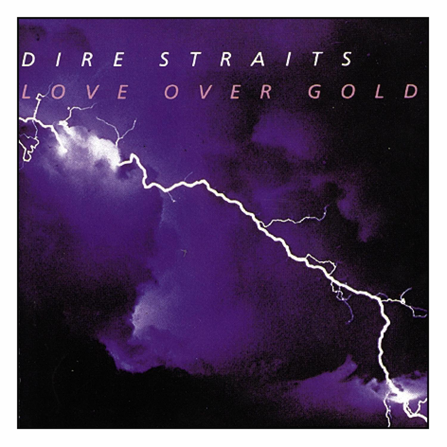 Albumcover: Blitz über lila Himmel und Wasser. Titel "Love Over Gold".
