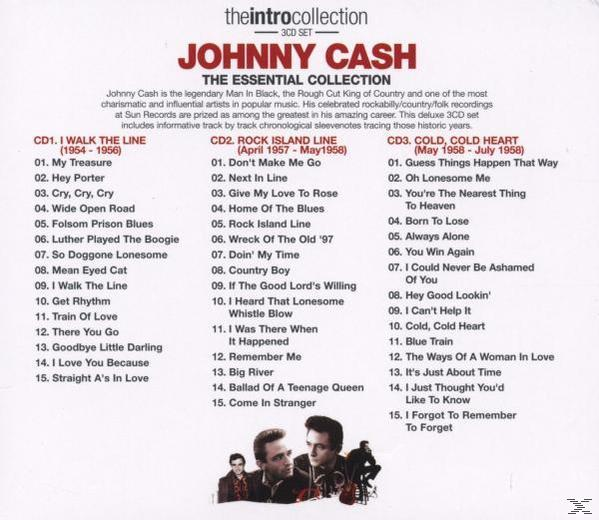 CD borító. Johnny Cash válogatás. Cash szövege és képei, valamint a számok listája fehér háttéren.