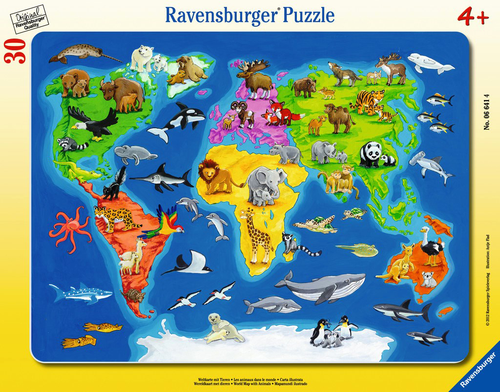 RAVENSBURGER Kinderpuzzle - mit Puzzle Weltkarte Tieren Mehrfarbig