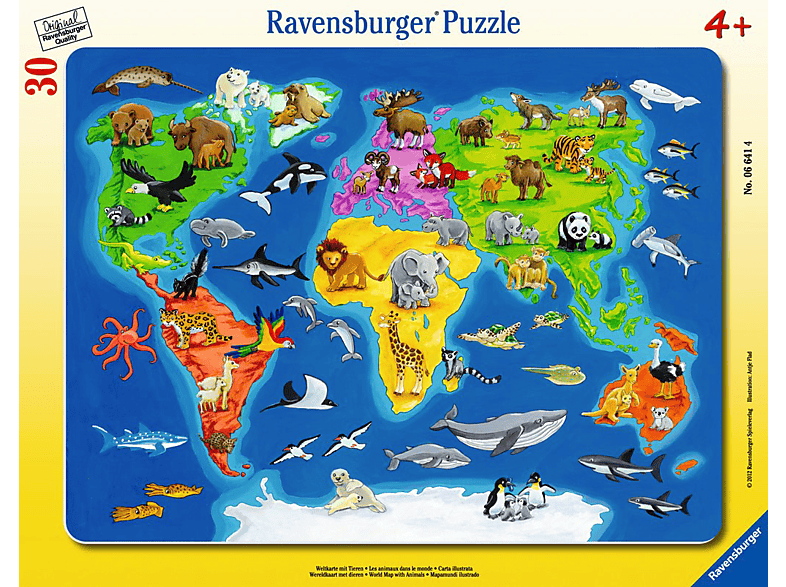 RAVENSBURGER Weltkarte Kinderpuzzle Puzzle Mehrfarbig - Tieren mit
