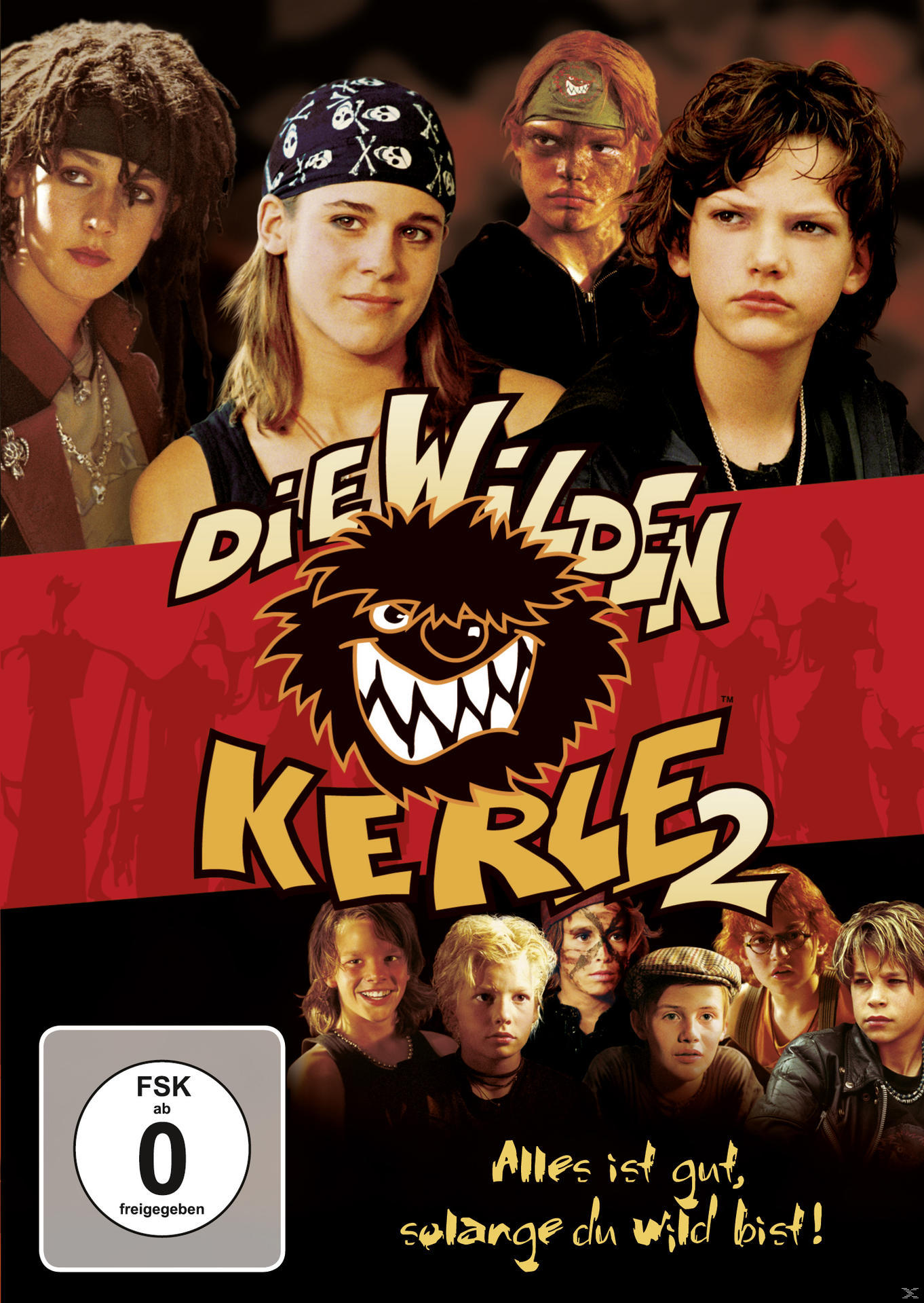 Die Wilden Kerle 2 DVD-Cover. Eine Gruppe von Kindern mit einem stilisierten Monster. Deutscher Text oben und unten.