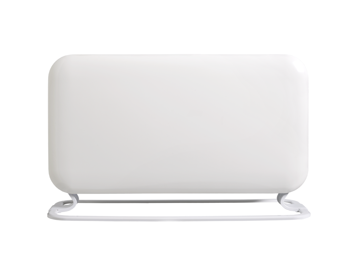 White rectangular device with a white stand, on white.