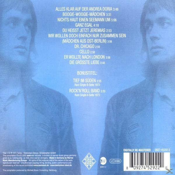 Albumcover mit zwei Personen auf dem Cover. Enthält Text und Albumdetails auf hellblauem Hintergrund.