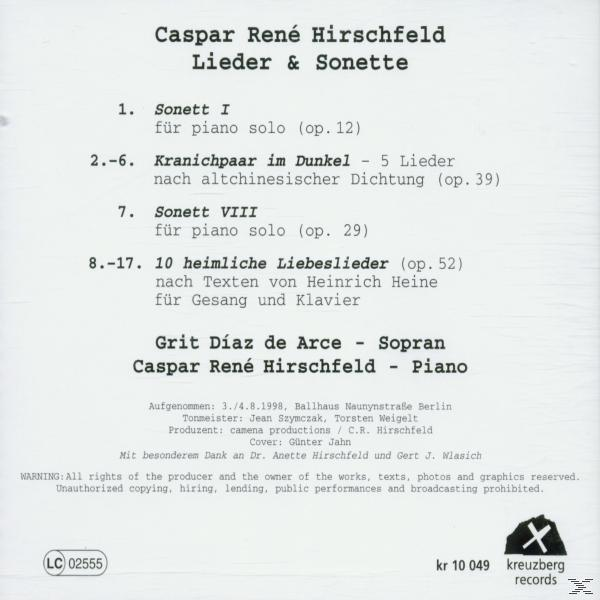 Grit Diaz De Arce - Caspar Rene Hirschfeld Lieder  - (CD)