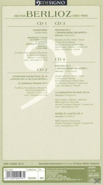 Rückseite einer CD-Hülle. Informationen zu Werken von Hector Berlioz, Titellisten und Dirigenten.