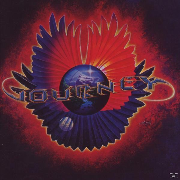 Albumcover. Ein rotes und blaues Design mit einem Globus in der Mitte, das Wort JOURNEY.
