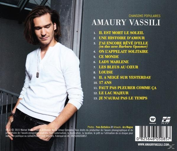 CD-Cover: Sänger Amaury Vassili blickt nach unten, weißes Hemd, schwarze Hose. Tracklist rechts.