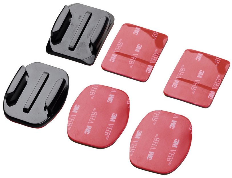 Set GoPro-montageaccessoires: twee mounts en drie plakpads.